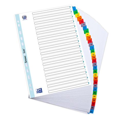 PRZEKŁADKI KARTONOWE OXFORD A4 MYLAR NUMERYCZNE 1-31