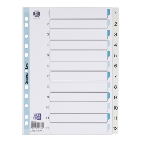 PRZEKŁADKI OXFORD A4 PP NUMERYCZNE 1-12 BIAŁE