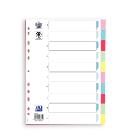 PRZEKŁADKI KARTONOWE OXFORD A4 Z KOLOROWYMI INDEKSAMI 10 KART