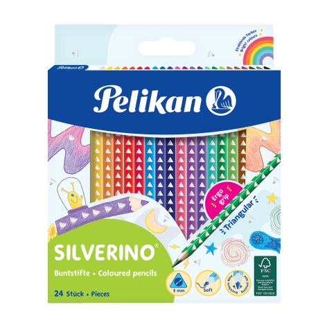 KREDKI TRÓJKĄTNE PELIKAN SILVERINO 24 KOLORY