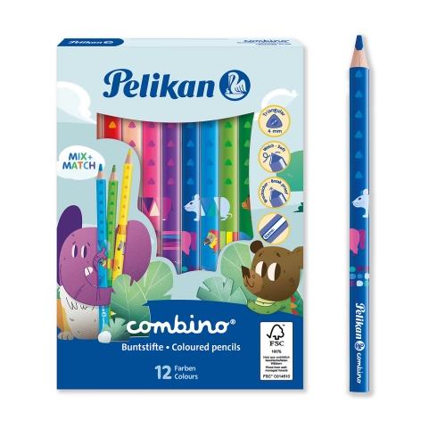 KREDKI TRÓJKĄTNE PELIKAN COMBINO JUMBO 12 KOLORÓW