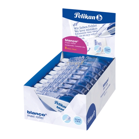 KOREKTOR W TAŚMIE PELIKAN BLANCO MAXI ROLLER 4,2MMX10M DISPLAY 8 SZT.