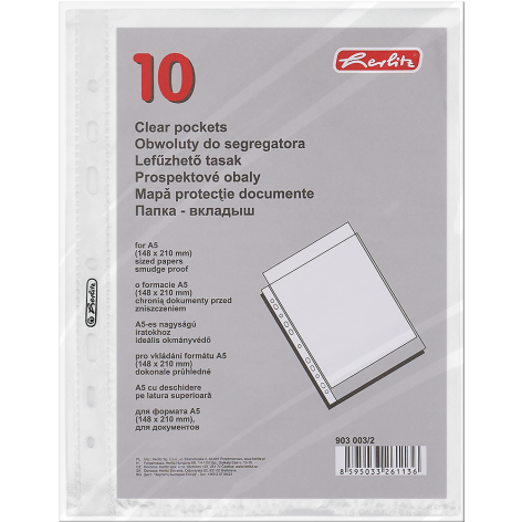 KOSZULKA GROSZKOWA HERLITZ A5/50 mic. FOLIA 10 SZT.