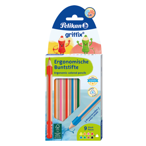 KREDKI OŁÓWKOWE TRÓJKĄTNE PELIKAN GRIFFIX 9 KOLORÓW