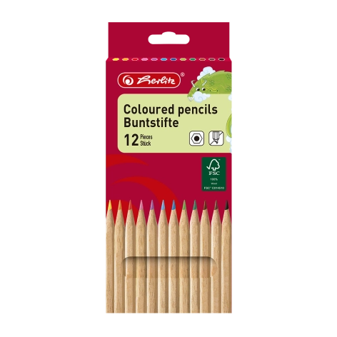 KREDKI OŁÓWKOWE TRÓJKĄTNE HERLITZ NATURALNE 12 KOLORÓW