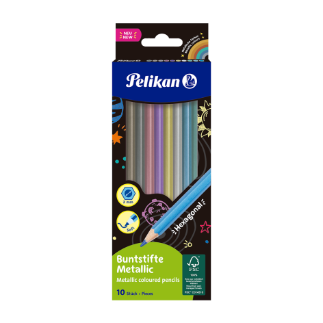 KREDKI PELIKAN METALLIC HEXAG. 10 KOLORÓW