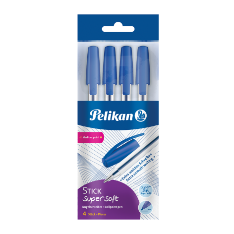 DŁUGOPIS PELIKAN STICK SUPER SOFT NIEBIESKI 4 SZT. PP