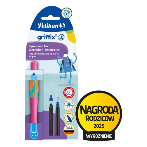 PIÓRO KULKOWE PELIKAN GRIFFIX DLA PRAWORĘCZNYCH LOVELY PINK BLISTER + 2 WKŁADY
