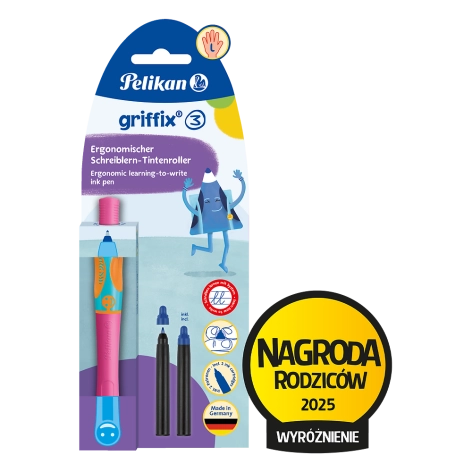 PIÓRO KULKOWE PELIKAN GRIFFIX DLA LEWORĘCZNYCH LOVELY PINK BLISTER + 2 WKŁADY