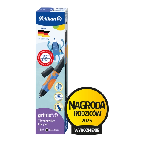 PIÓRO KULKOWE PELIKAN GRIFFIX DLA PRAWORĘCZNYCH NEON BLACK KARTONIK + 2 WKŁADY