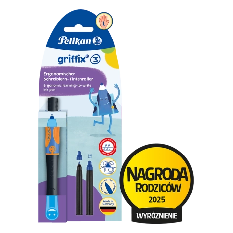 PIÓRO KULKOWE PELIKAN GRIFFIX DLA LEWORĘCZNYCH NEON BLACK BLISTER + 2 WKŁADY