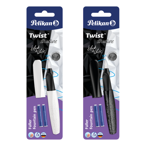 PIÓRO WIECZNE PELIKAN TWIST STAL. M BIAŁE I CZARNE + NABOJE