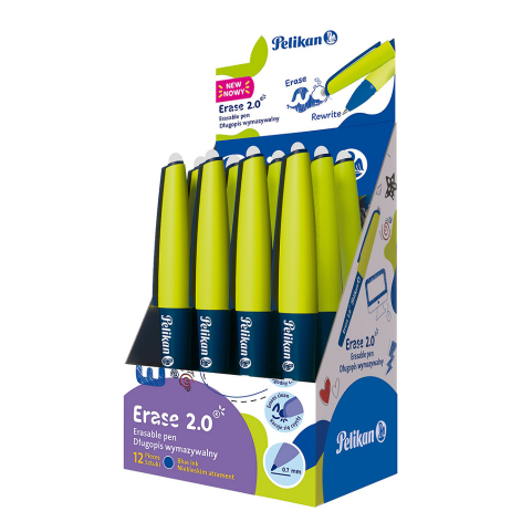 DŁUGOPIS WYMAZYWALNY PELIKAN ERASE 2.0 NIEBIESKI DISPLAY 12 SZT.