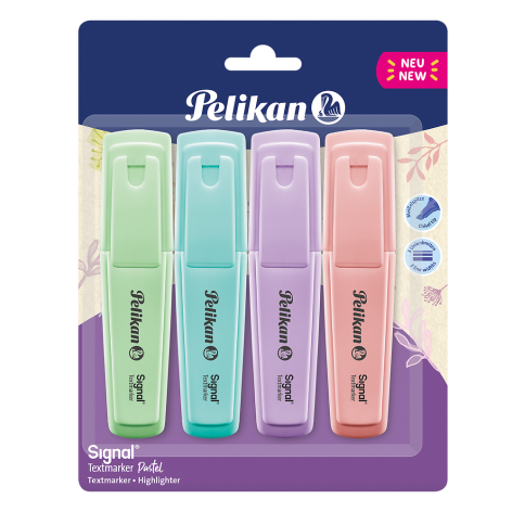 ZAKREŚLACZ PELIKAN SIGNAL PASTEL MIX KOLORÓW BLISTER 4 SZT.
