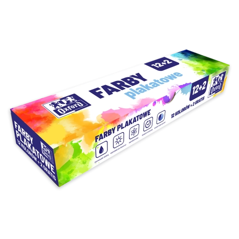 Farby plakatowe Oxford 12 kolorów + 2 GRATIS