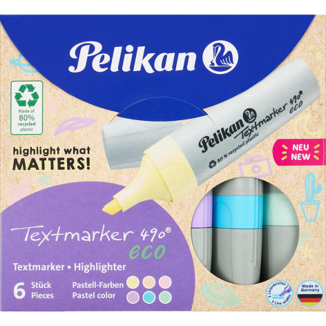 ZAKREŚLACZ PELIKAN TEXTMARKER 490 ECO PASTEL MIX BLISTER 6 SZT.
