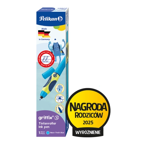 PIÓRO KULKOWE PELIKAN GRIFFIX DLA PRAWORĘCZNYCH NEON FRESH BLUE KARTONIK + 2 WKŁADY