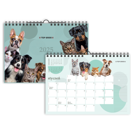 KALENDARZ ŚCIENNY 2025 TOP 2000 ANIMALS A4