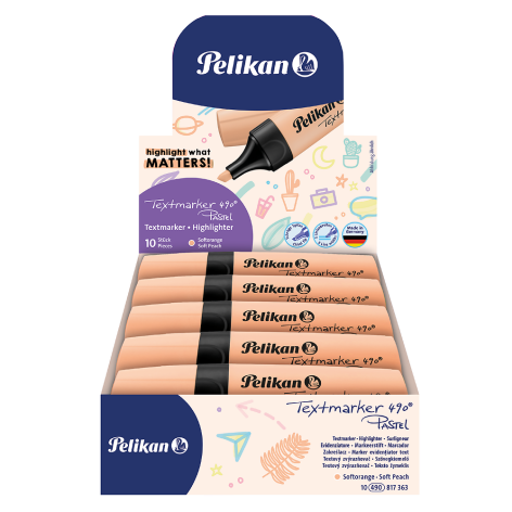 ZAKREŚLACZ PELIKAN TEXTMARKER 490 PASTEL POMARAŃCZOWY DISPLAY 10 SZT.