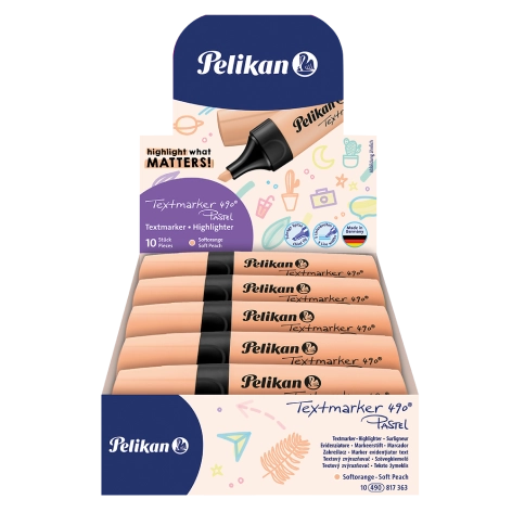 ZAKREŚLACZ PELIKAN TEXTMARKER 490 PASTEL POMARAŃCZOWY DISPLAY 10 SZT.