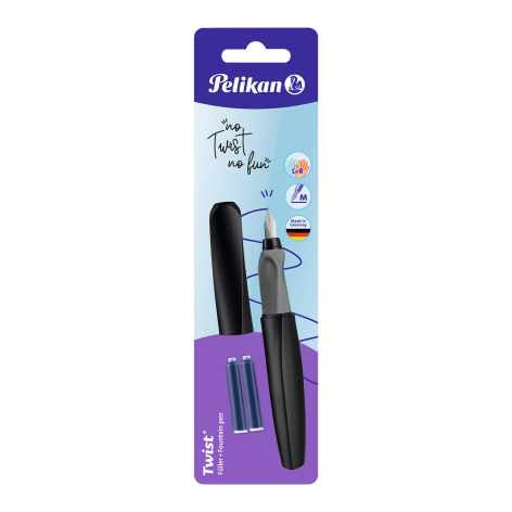 PIÓRO WIECZNE PELIKAN TWIST STAL. M BLACK + NABOJE