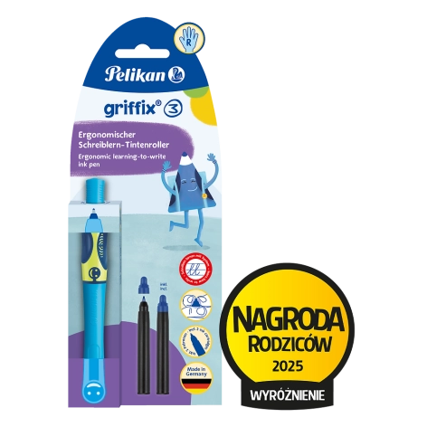 PIÓRO KULKOWE PELIKAN GRIFFIX DLA PRAWORĘCZNYCH NEON FRESH BLUE BLISTER + 2 WKŁADY