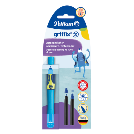 PIÓRO KULKOWE PELIKAN GRIFFIX DLA LEWORĘCZNYCH NEON FRESH BLUE BLISTER + 2 WKŁADY