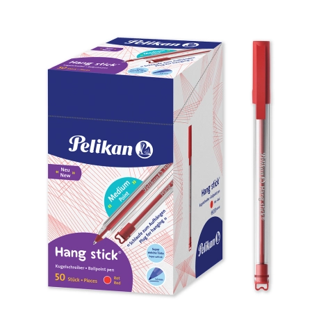 DŁUGOPIS PELIKAN HANG STICK CZERWONY DISPLAY 50 SZT.