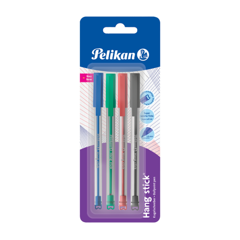 DŁUGOPIS PELIKAN HANG STICK MIX KOLORÓW BLISTER 4 SZT.