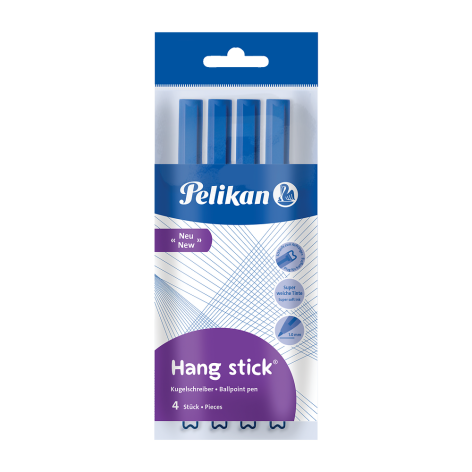 DŁUGOPIS PELIKAN HANG STICK NIEBIESKI BLISTER 4 SZT.
