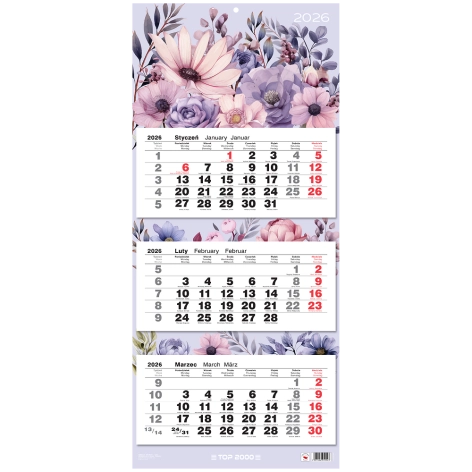 KALENDARZ TRÓJDZIELNY 2026 TOP 2000 31X71 CM MIX