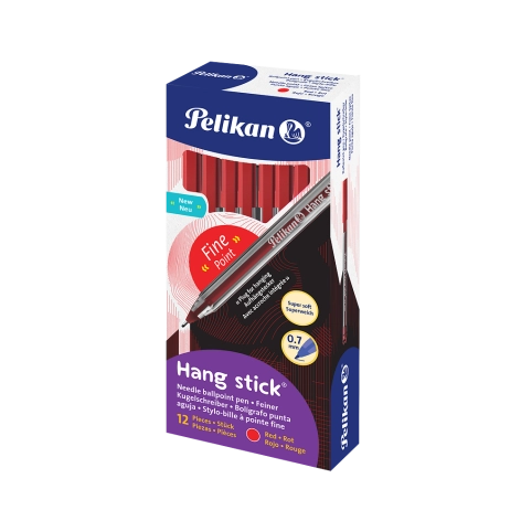 DŁUGOPIS PELIKAN HANG STICK 0,7MM CZERWONY 12 SZT.